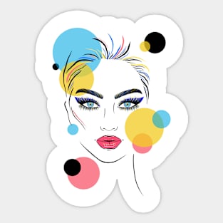 Female face and circles. Sticker